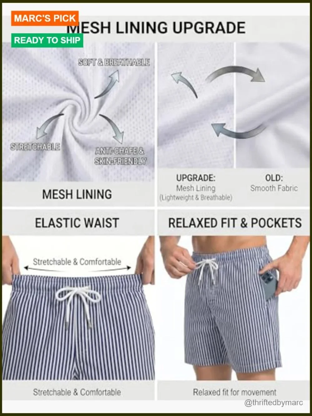 Men's 7-Inch Quick Dry Swim Trunks with Mesh Liner and Pockets